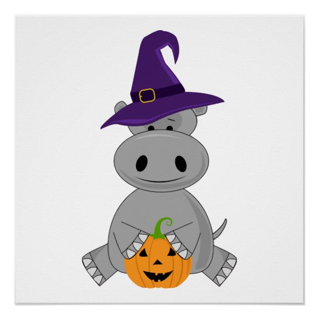 Holiday Hippo Halloween Witch Hippo Poster (Front)