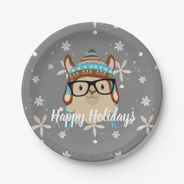 Holiday Hipster Llama Paper Plate (Front)