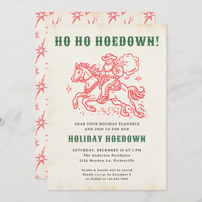 Holiday Hoedown Retro Fun Christmas Santa Holiday Invitation (Front/Back)