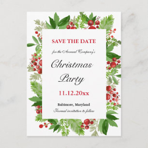 Holiday Holly Berry Christmas Party Save The Date  Announcement Postcard