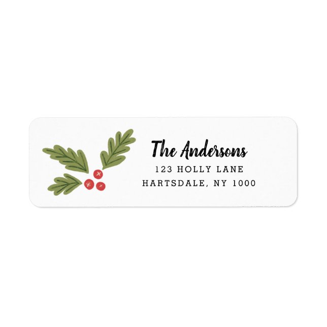 Holiday Holly Berry Script Return Address Label (Front)