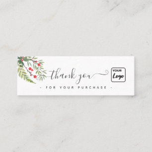 Holiday holly botanical custom logo thank you mini business card