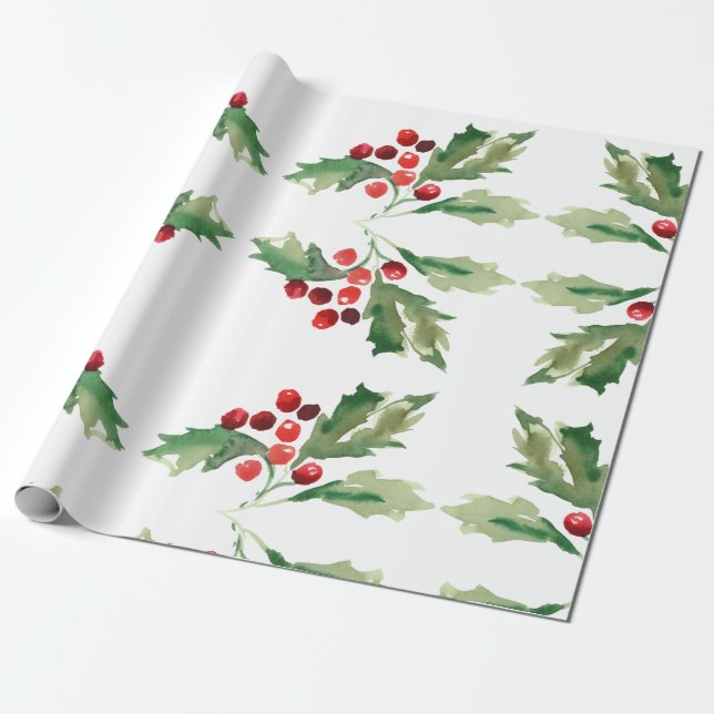 Holiday Holly Christmas Gift Wrap (Unrolled)