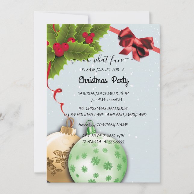 Holiday Holly Christmas Party Invitation (Front)