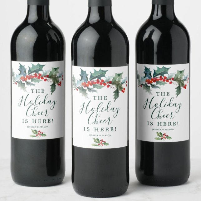 Holiday Holly Christmas Wine Label (Creator Uploaded)
