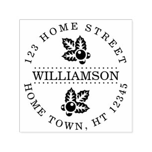 Holiday Holly Circular Family Name Return Address Self-inking Stamp