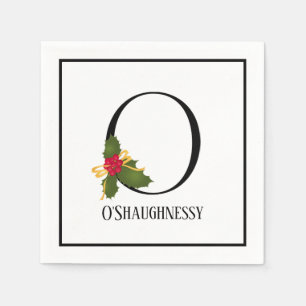 Holiday Holly Monogram Letter O Personalised Paper Napkin