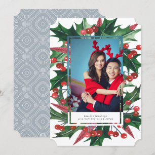 Holiday Holly Photo Frame Personalised Card