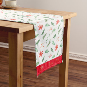 Holiday Holly Poinsettias Traditional Christmas  Medium Table Runner