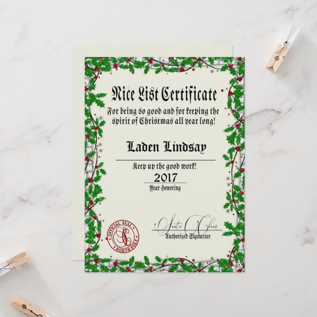 Holiday Holly Santa's Nice List (Front/Back In Situ)