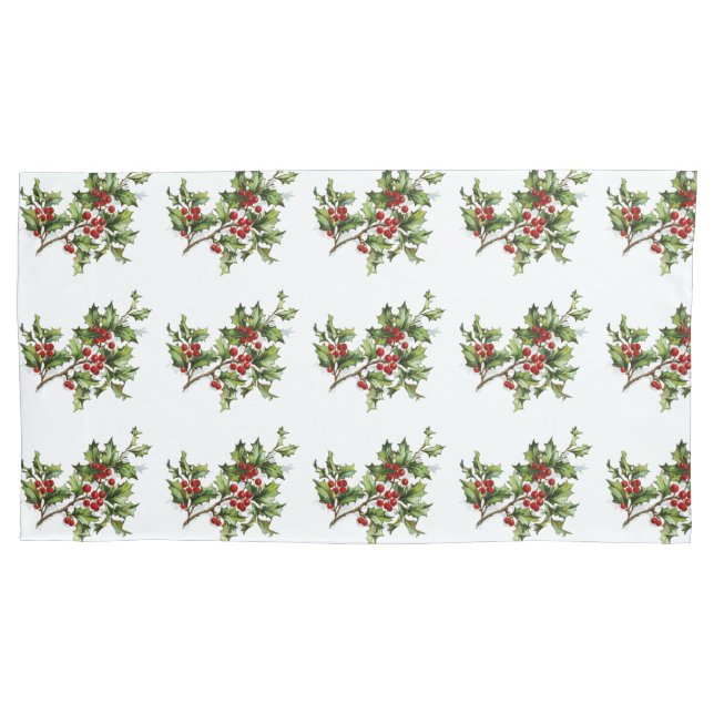 Holiday Holly Single Pillowcase, King Size Pillowcase (Front)