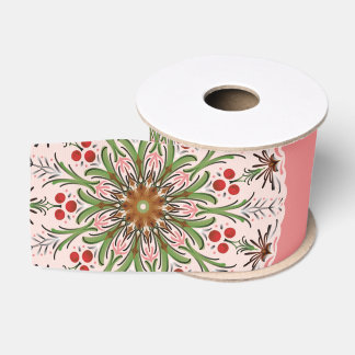 Holiday holly varied size in peachy grosgrain ribbon