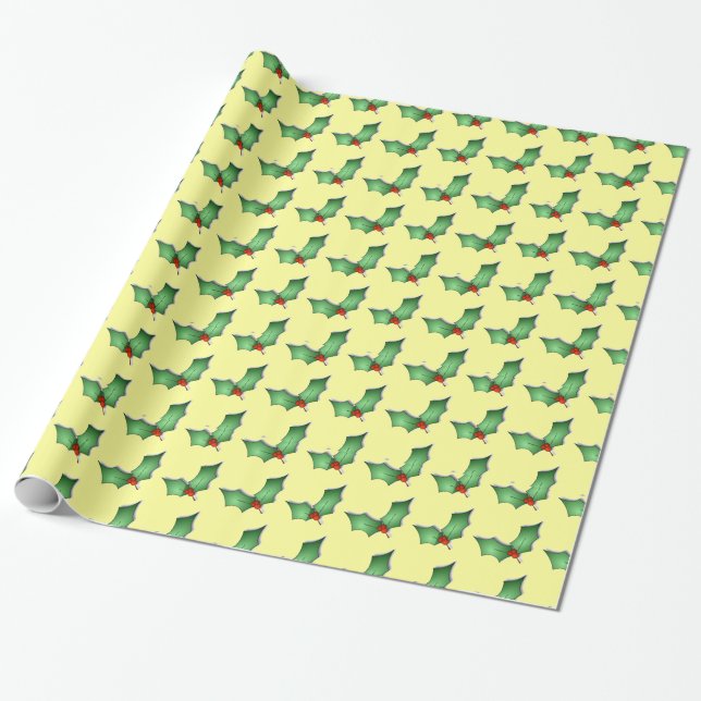 Holiday Holly Wrapping Paper (Unrolled)