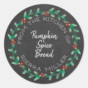 Holiday Holly Wreath Chalkboard Kitchen Treats Classic Round Sticker