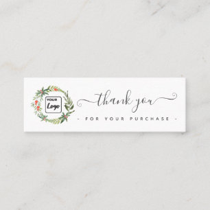 Holiday holly wreath custom logo thank you mini business card