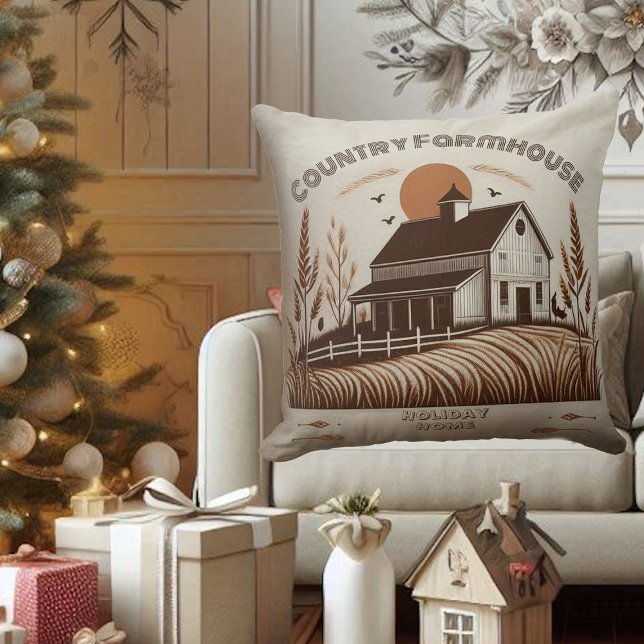 Holiday Home Country Farmhouse Minimalist Brown Cushion (Holiday Home Country Farmhouse Minimalist Brown Throw Pillow)