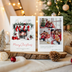 Holiday Home Fireplace Christmas Family Photo Card
