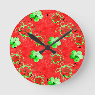 Holiday Honu Turtles Round Clock