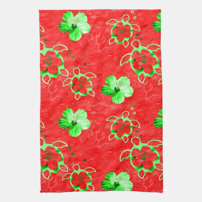 Holiday Honu Turtles Tea Towel (Vertical)