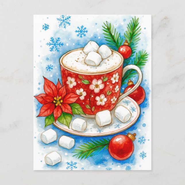 Holiday Hot Cocoa Marshmallows Christmas Postcard (Front)