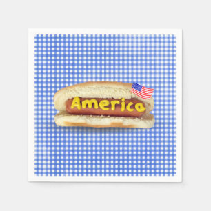 Holiday Hot Dog on Gingham Napkins