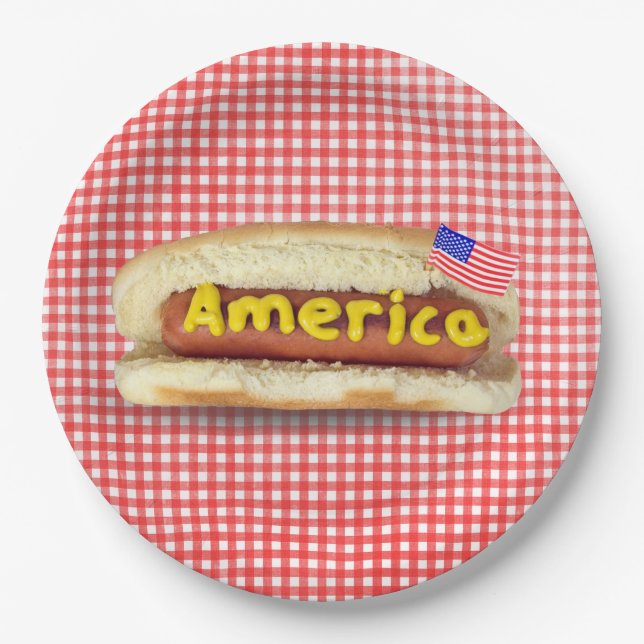 Holiday Hot Dog on Gingham Paper Plate (Front)