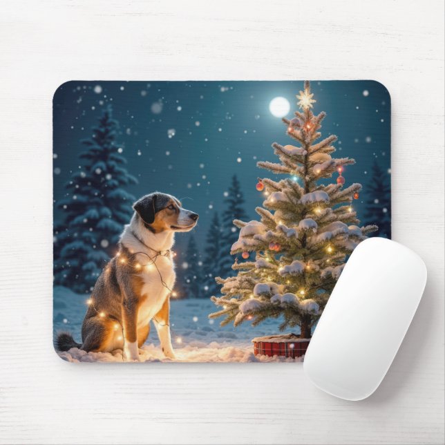 Holiday Hound Tangle In Light String Mouse Pad (With Mouse)