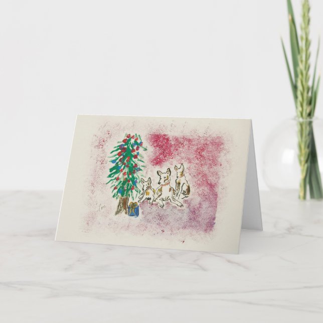 Holiday Hounds Dog Puppy Christmas Greeting Card (Front)