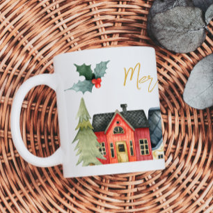 Holiday Houses with Name Merry Christmas Large Coffee Mug