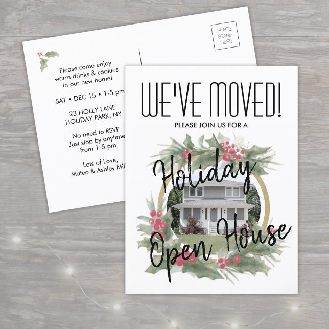 Holiday Housewarming Open House We've Moved Photo Announcement Postcard (Creator Uploaded)