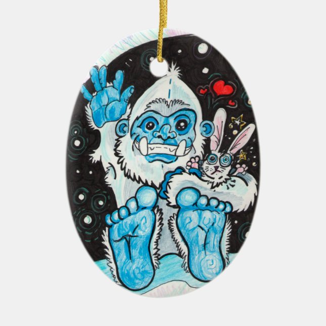 Holiday Hugs Yeti~ornament Ceramic Tree Decoration (Front)