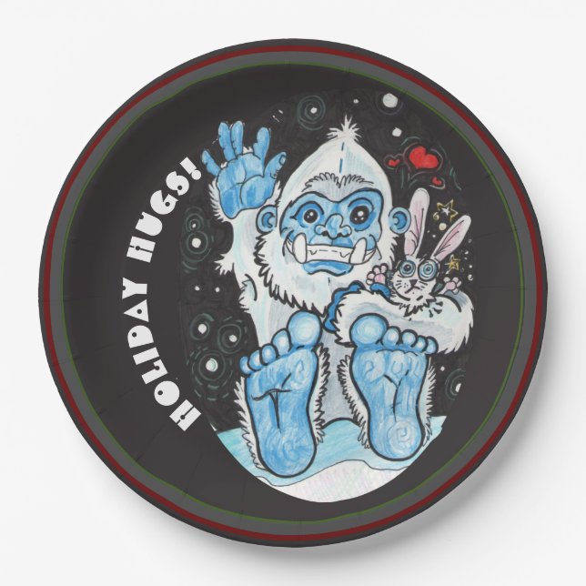 Holiday Hugs Yeti! Paper Plate (Front)