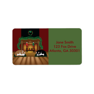 Holiday Huskies by the Fireplace Address Labels