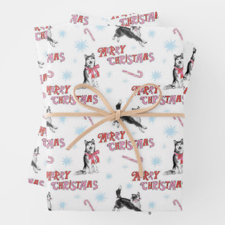 Holiday Husky and Border Collie/Aussie Wrapping Paper Sheet