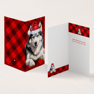 Holiday Husky Dog Red Buffalo Plaid Christmas