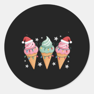 Holiday Ice Cream Cone Wrapped In Lights And Santa Classic Round Sticker