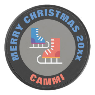 Holiday Ice Hockey Puck/ Christmas Ice Skates Puck