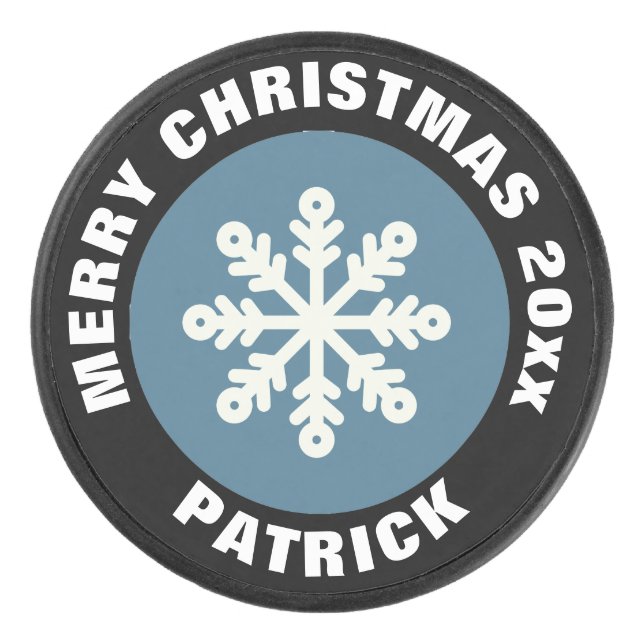 Holiday Ice Hockey Puck /Christmas Snowflake White (Front)