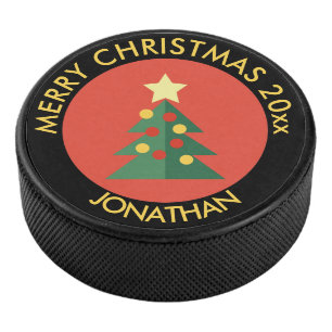 Holiday Ice Hockey Puck / Christmas Tree Design