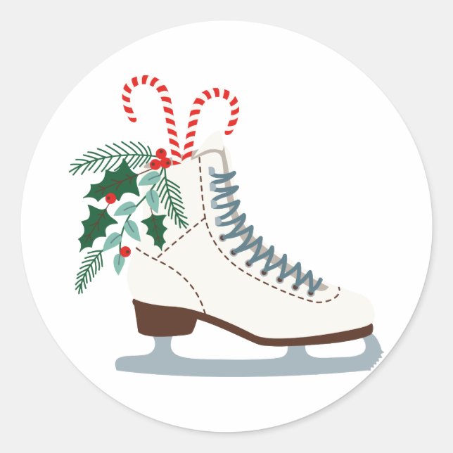 Holiday Ice Skate Classic Round Sticker (Front)