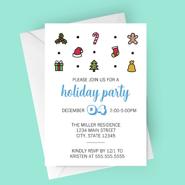 Holiday Icons Party Invitation (Modern Christmas Icons Holiday Party Invitation)