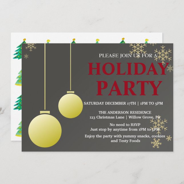 Holiday Invitation with Christmas Ornaments (Front/Back)