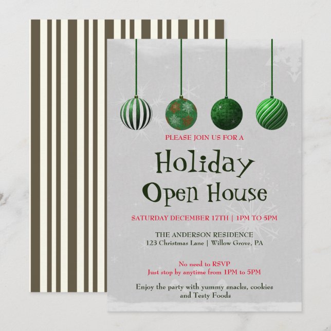 Holiday Invitation with Christmas Ornaments (Front/Back)