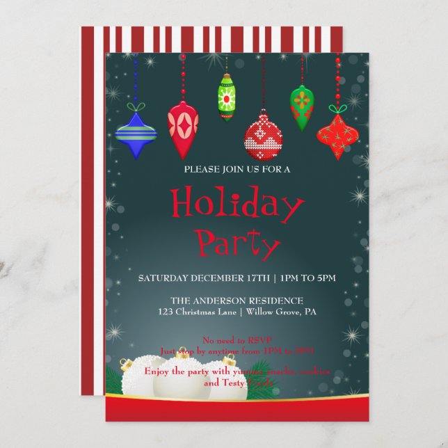 Holiday Invitation with Christmas Ornaments (Front/Back)