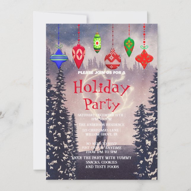 Holiday Invitation with Christmas Ornaments (Front)