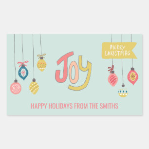 Holiday Joy and Whimsical Ornaments Rectangular Sticker