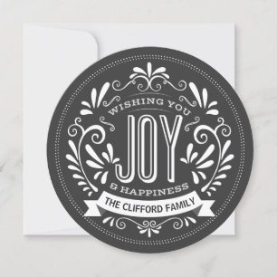 HOLIDAY JOY CHALKBOARD ROUND PHOTO GREETING CARD