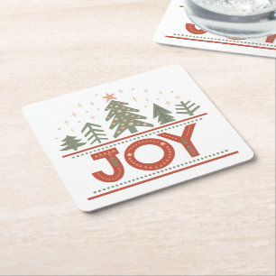  Holiday Joy Christmas Square Paper Coaster
