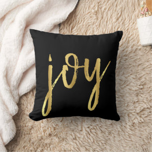 Holiday Joy   Classic Gold Marker Script on Black Cushion