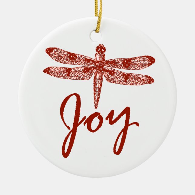 Holiday Joy Dragonfly Ceramic Ornament (Front)